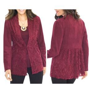 Chico’s Red Maple Faux Suede Lace Blazer Jacket Small NWT